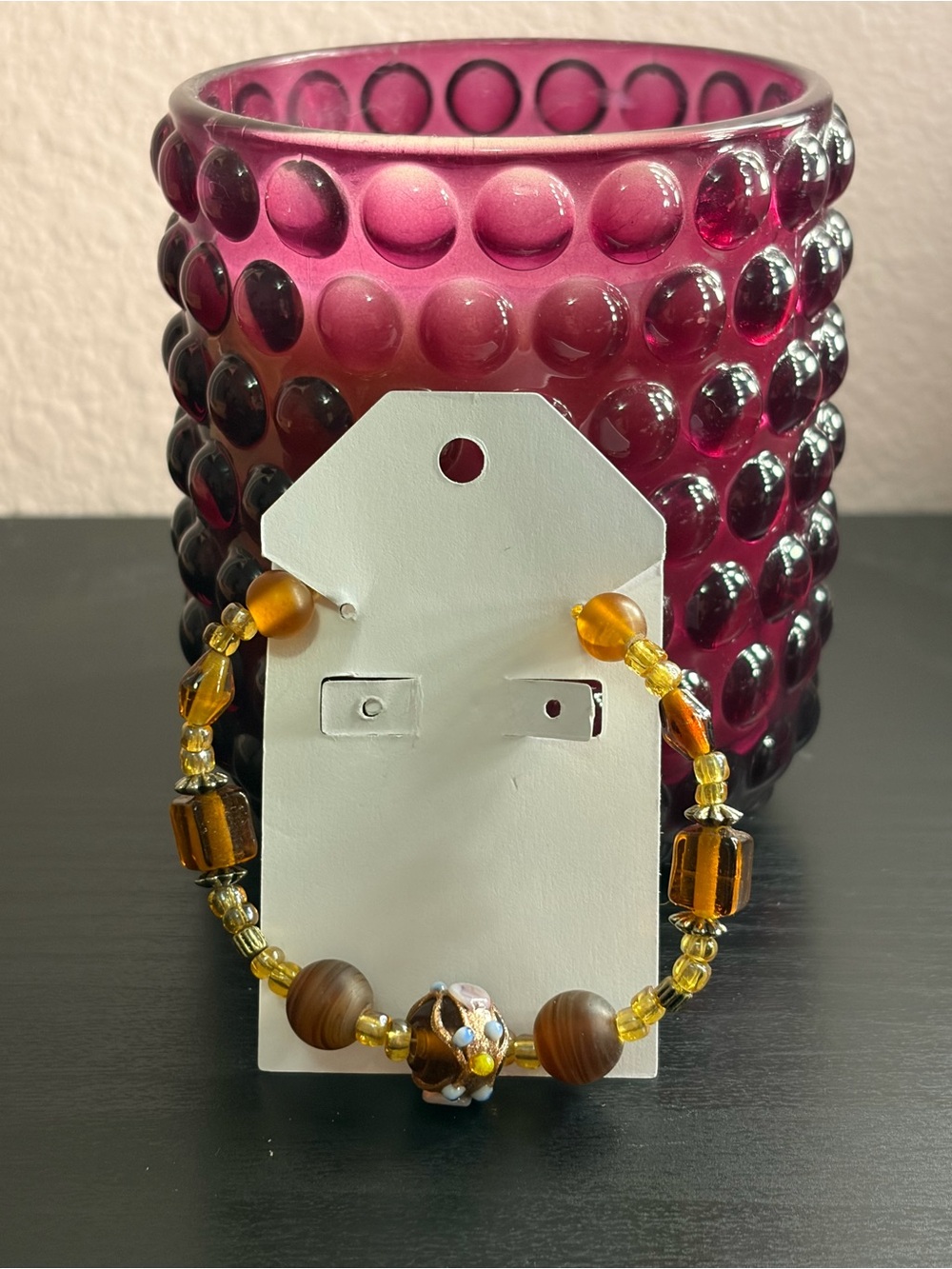 Handcrafted Amber Glass Bead Bracelet - Yellow